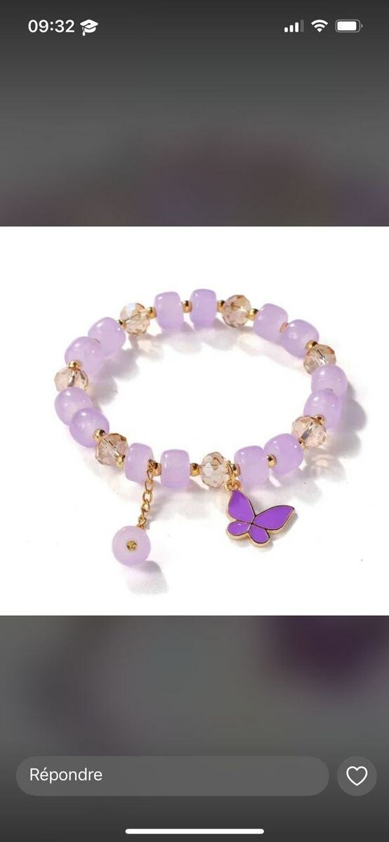 Bracelet perles papillon violet