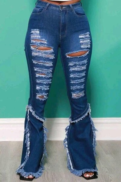 Jeans évasés déchirés femme