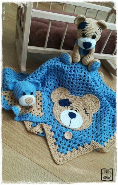 Children's knitted set of plaid+toy