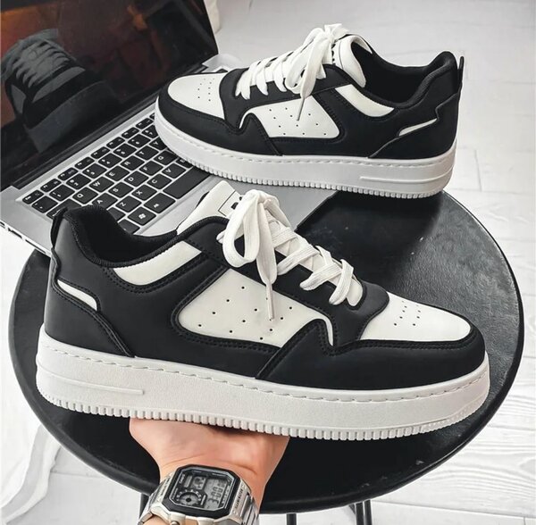 Sneakers moderne en cuir blanc et noir