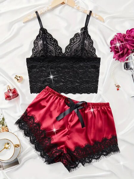 Ensemble lingerie dentelle satin
