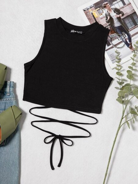 Black Strappy Crop Top noir