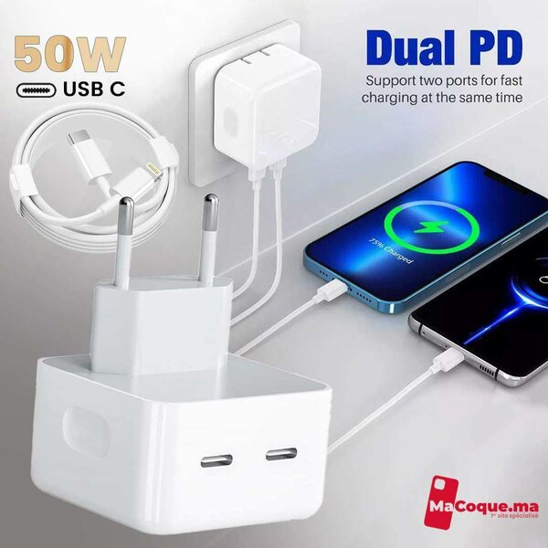 Chargeur USB-C double PD 50 W