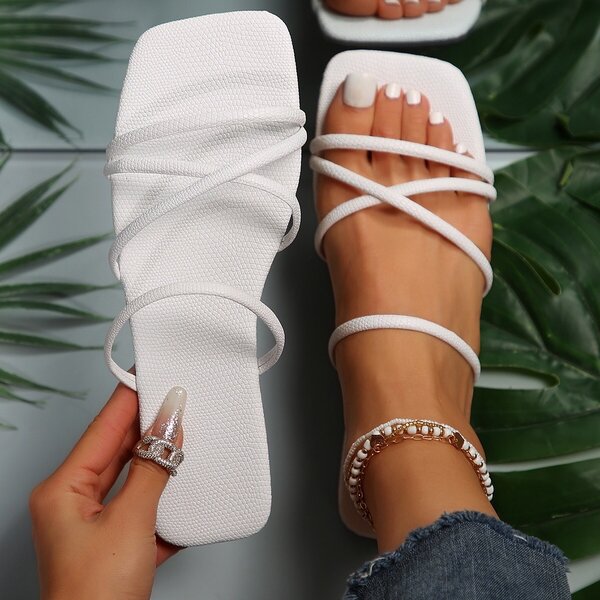Rope sandals while and black for ladies