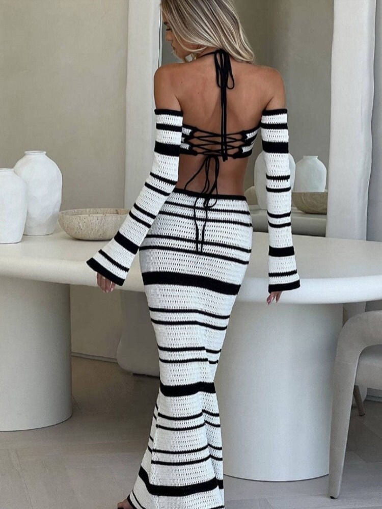Robe longue rayée chic