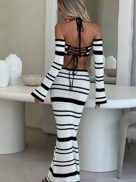 Robe longue rayée chic