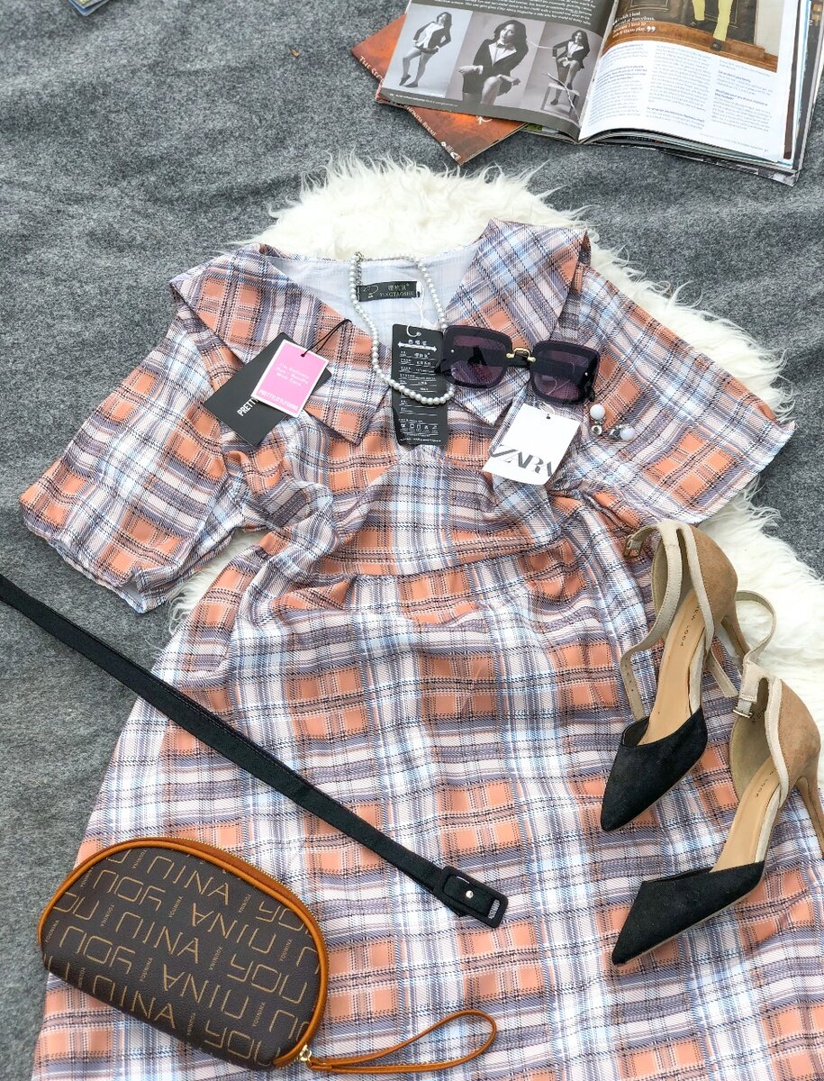 Checked capped dress