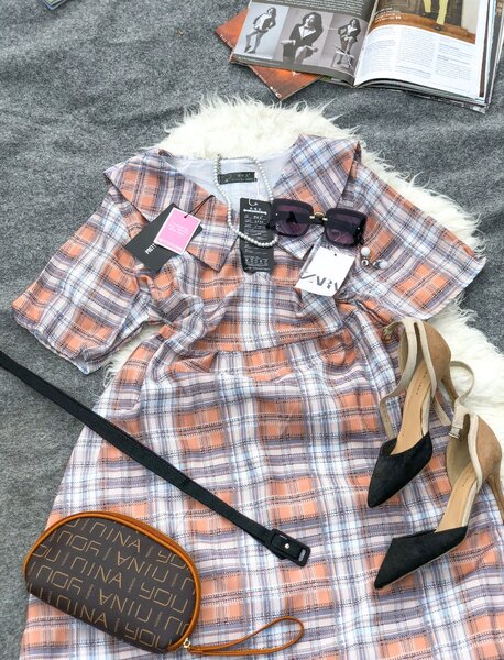 Checked capped dress