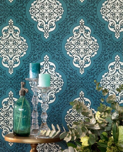 Papier peint baroque turquoise