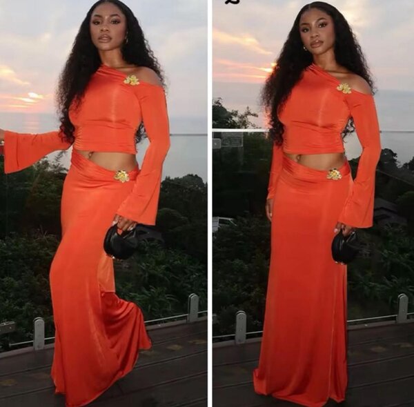 Ensemble élégant orange soirée