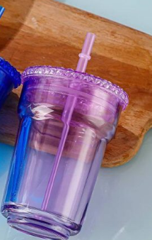 Fashionable Vintage Thick Glass Tumbler with Plastic Straw Hole Lid