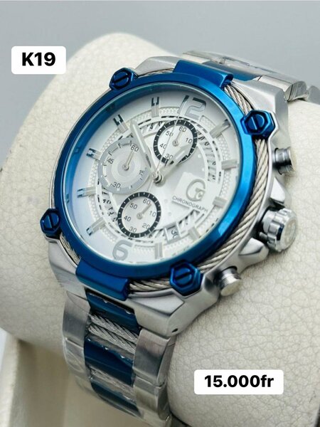 Montre-bracelet grand chrome-bleu