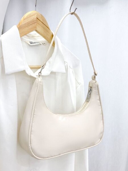 Minimalist Zip-Up Baguette Bag - Women Shoulder Bags - Beige