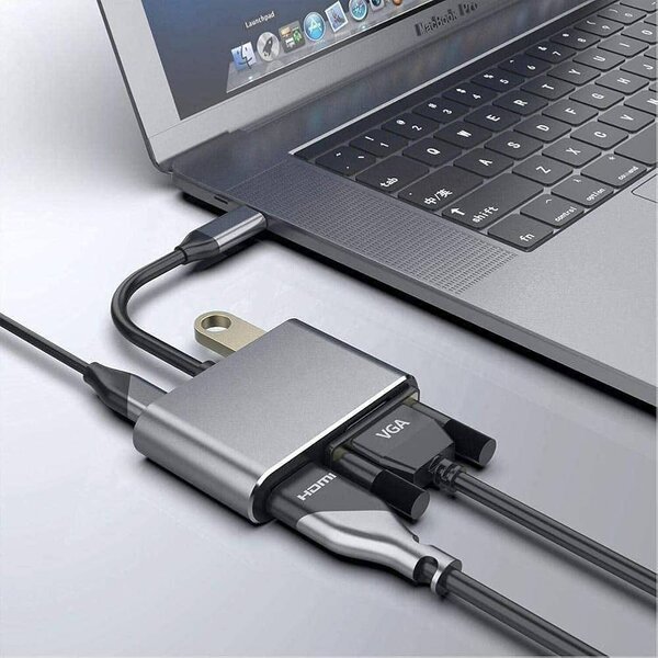 Support 4K USB-C to HUB PD HDTV+GA+USB
