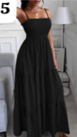 Robe d'été longue avec élastique sur fines bretelles noir