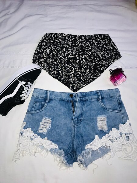 Tube wrap top with lace denim shorts (price is for both)