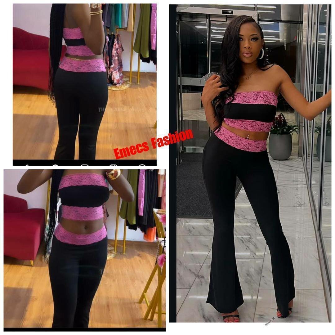 Ensemble bandeau noir à dentelle rose