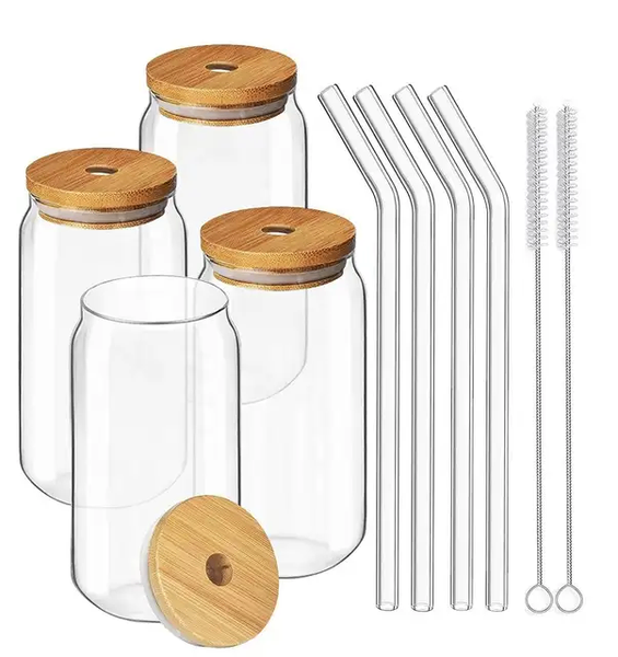 500ml GLASS CUP WITH STRAW