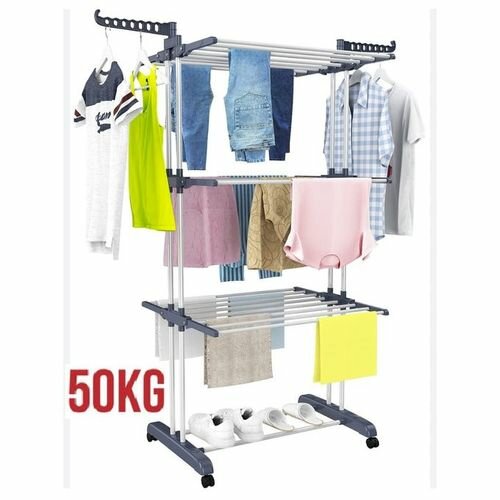Séchoir à Linge Pliable Grand Modèle 50kg A 3 Niveaux - Blanc Bleu