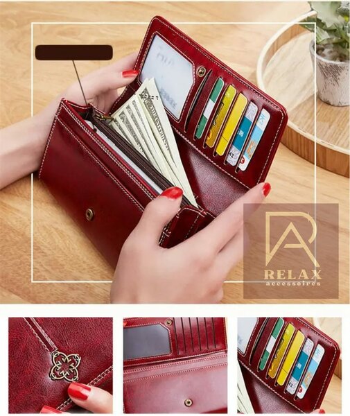 Portefeuille long avec fleur rouge