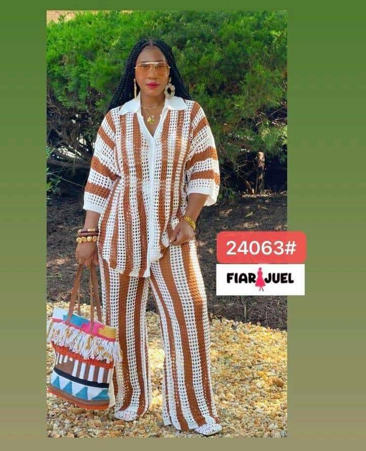 Ensemble tricot rayé femme