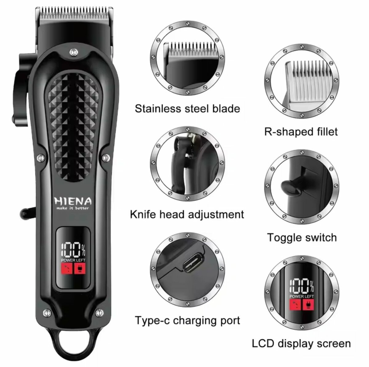 Hiena HYN-212 Électrique Tondeuse À Cheveux UBS Rechargeable