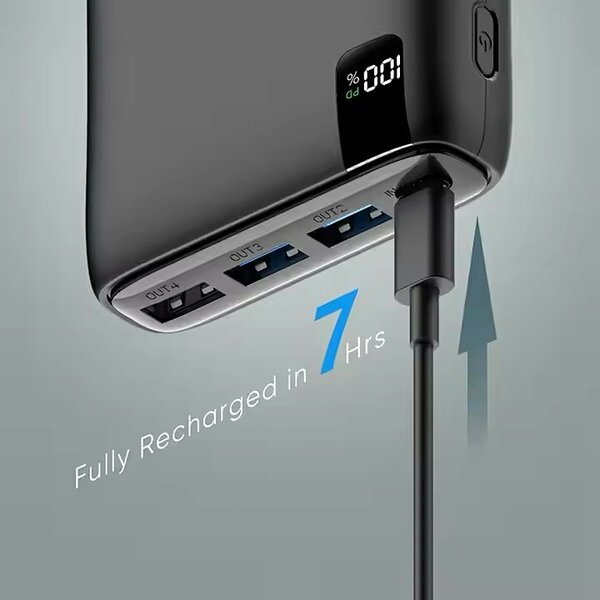 ADDTOP 26800mAh power bank Product Features & Advantage: 1)- High Quality Battery: High quality grade A Li-polymer Battery have steady performance, it has no change within 300 times cycle charging. 2)- Safety Quality: Over current/Over power/Over voltage/Restore/over-temperature/Short circuit/Electromagnetic/Over discharge/Overcharge protection to provide security for daily use. 3)- High Speed Current Charging: Build-in 3 USB A ports and 1 Type C port, support 3A current, it can charge 4 devices at the same time. 4)- 26800mAh Real High Capacity. 5)- 4 Charging Port: 1 USB C Input/ Output Port, 3 USB A Output Ports. 6)- High Quality ABS+PC V0 Fire Rating Materials