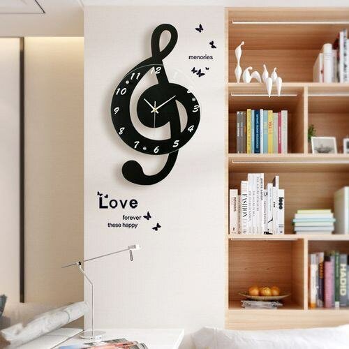Horloge Murale Créative - Note De Musique - 45x36x8 - Noir
