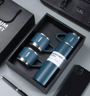 Ensemble thermos bleu
