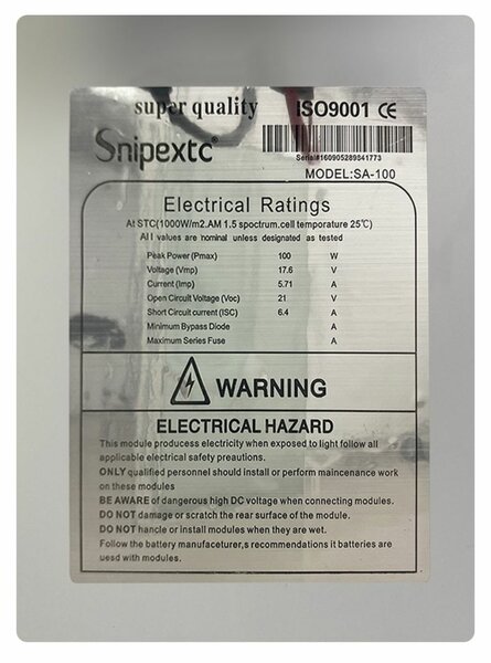 100W MONOCRYSTALLINE SOLAR PANEL (L1200 X W530 X D40)MM