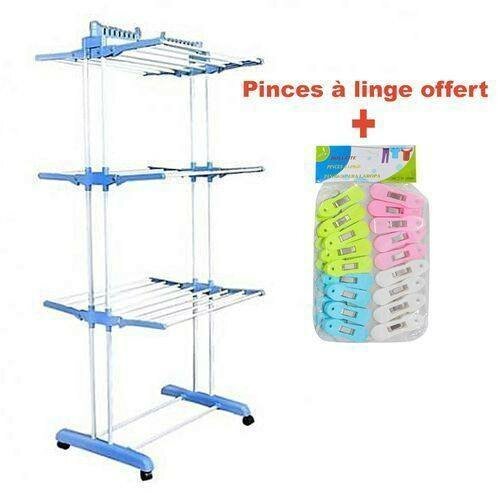Séchoir à linges 3 Niveaux Avec Roues + 2 Paquets De Pince à