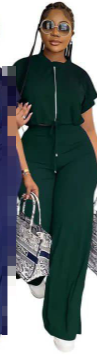 Combinaison femme à pantalon évasé et manches courtes émeraude