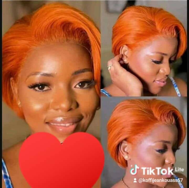 Perruque synthétique orange vif
