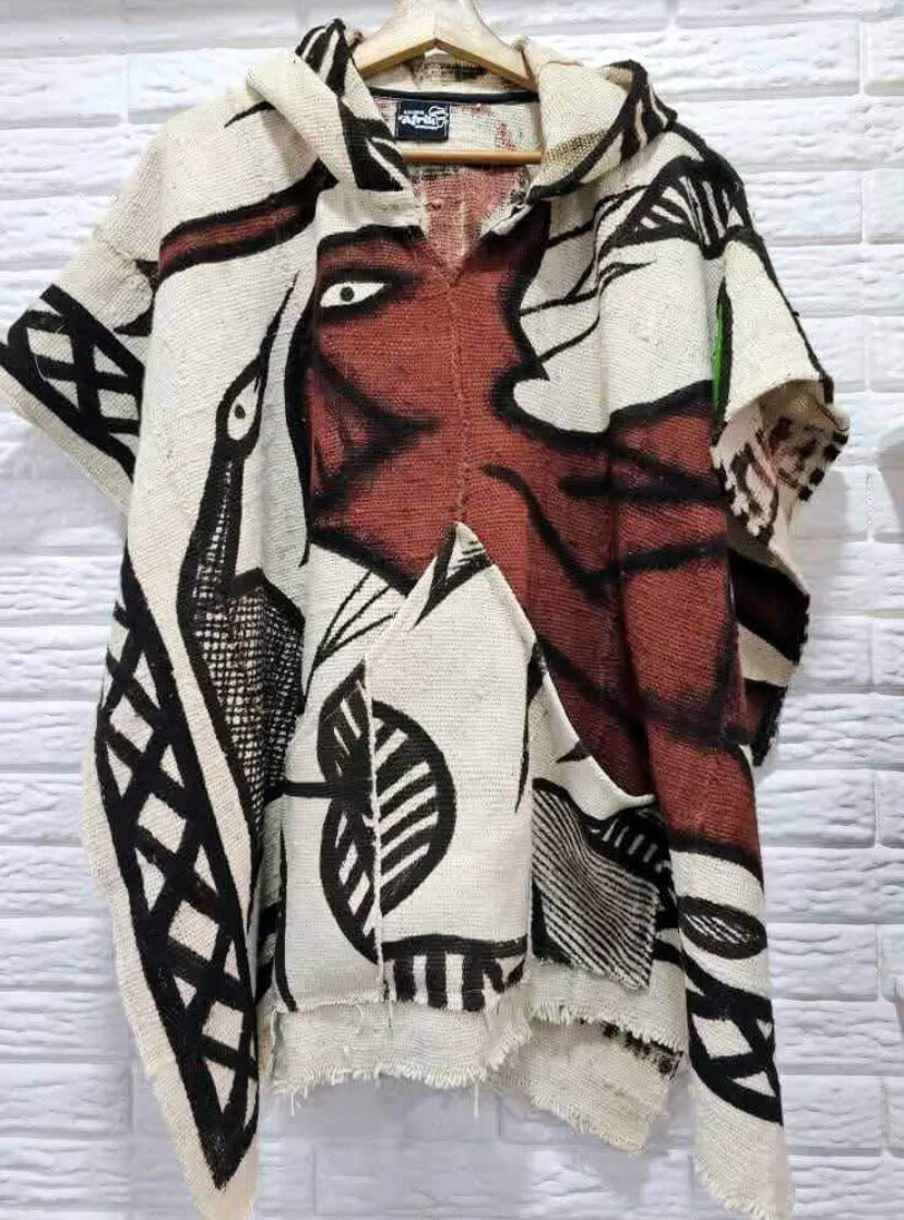 Poncho en laine ethnique