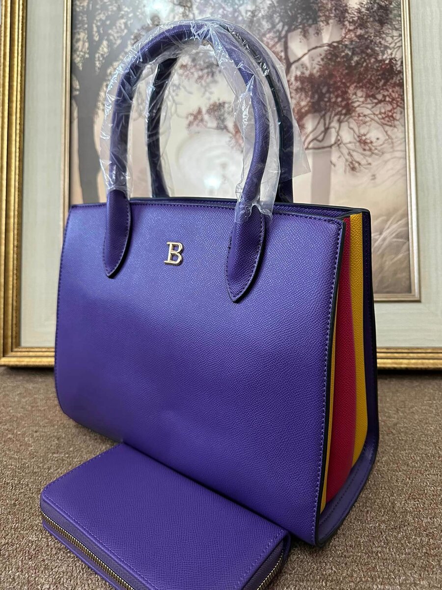 blue bag with purse