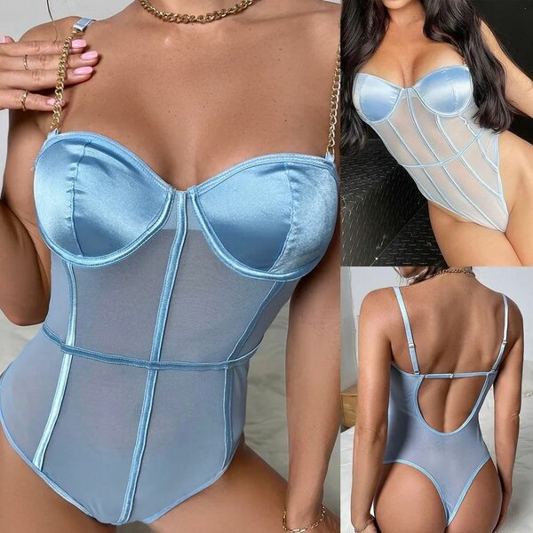 Body en dentelle bleu sexy
