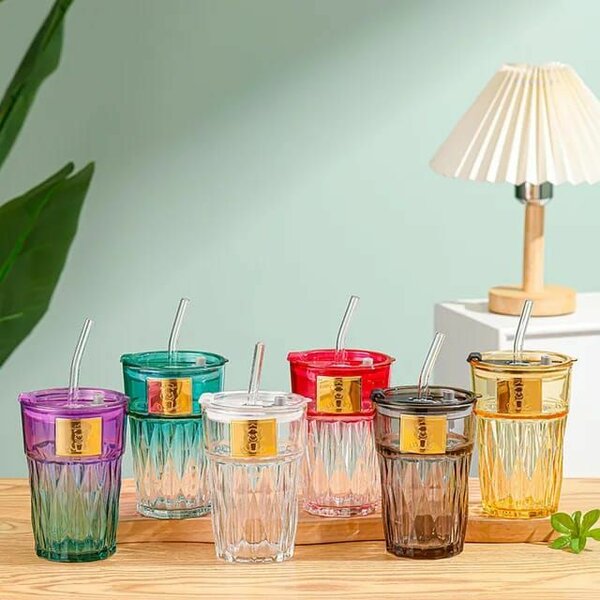 Mug raffiné en verre massif avec paille 420ml