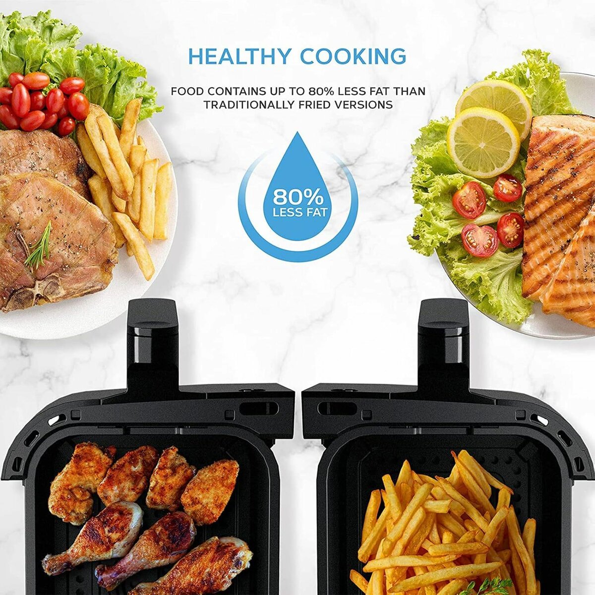 SOKANY Double Air Fryer, 2 Independent Air Fry Baskets, Digi