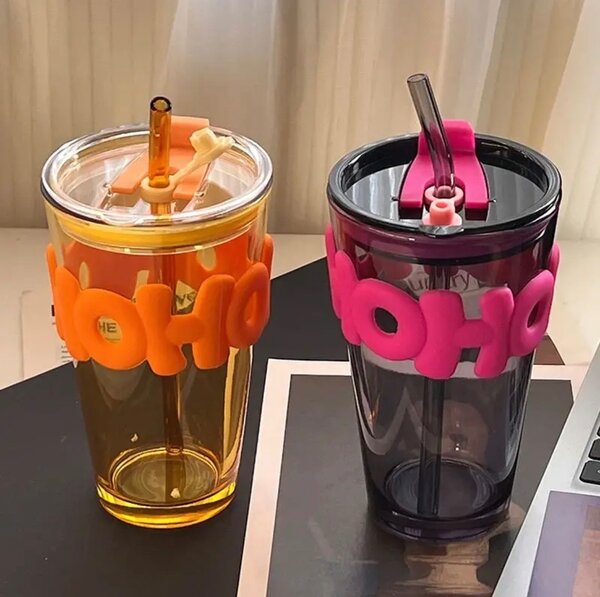 Glass Tumbler with straw