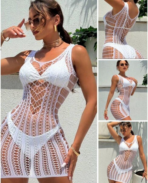 Sexy White Crochet Beach Dress