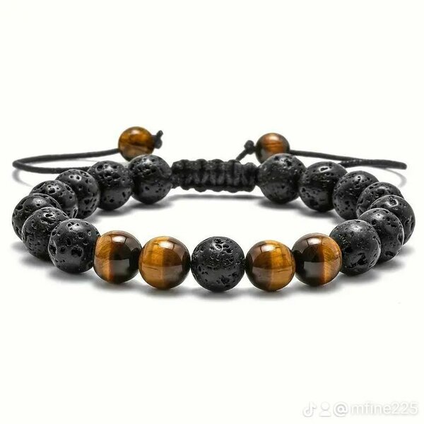 Bracelet œil de Tigre + pierre de lave