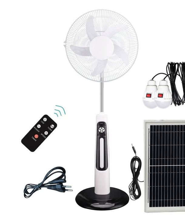 Rechargable  fan with solarpanel +2 bulbs +USB slot +Remote