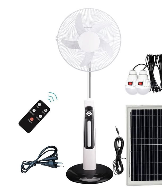 Rechargable  fan with solarpanel +2 bulbs +USB slot +Remote