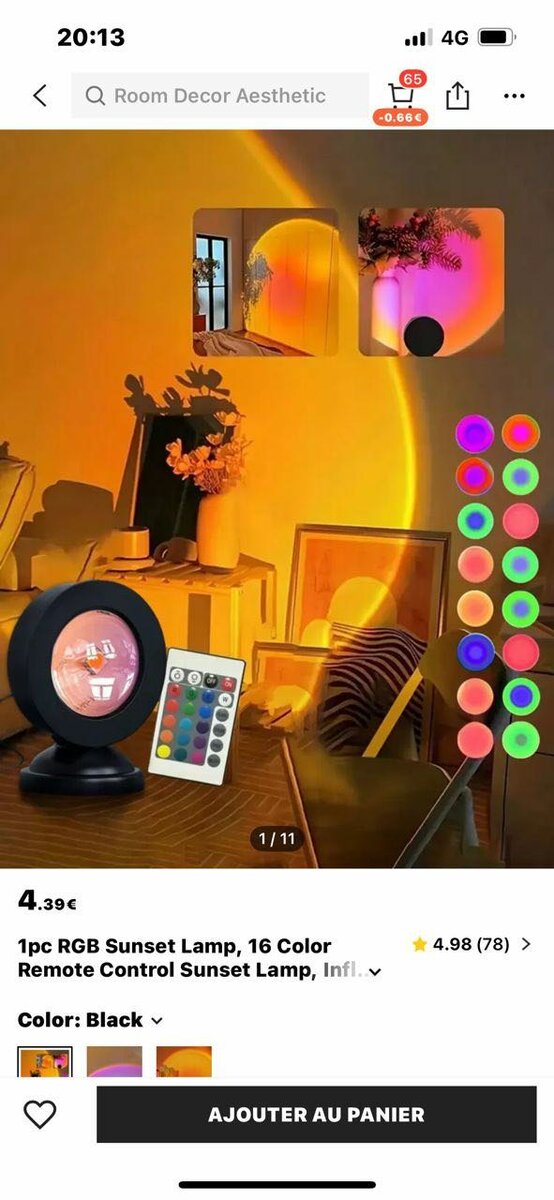 Lampe Sunset RGB Télécommande
