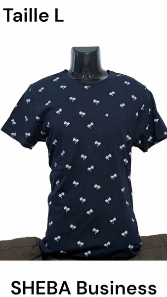 Tee-shirt bleu avec motif deux cocotiers