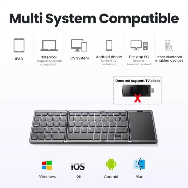 New Brand New White Mini Bluetooth Tri-fold Portable keyboar
