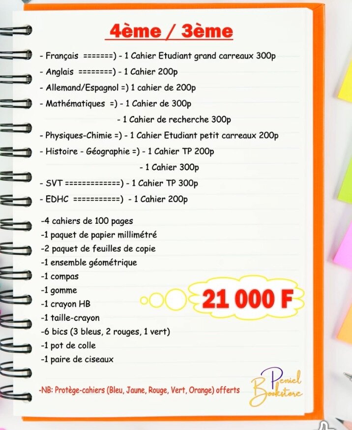 Lot fournitures scolaires 4ème/3ème