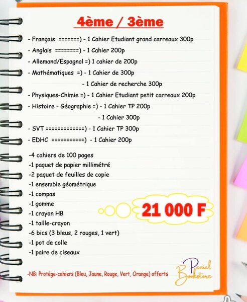 Lot fournitures scolaires 4ème/3ème