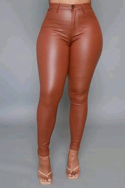 Denim leather pants