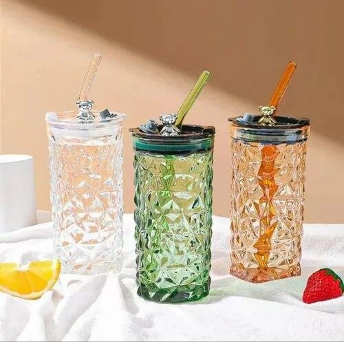 Glass Cup with straw